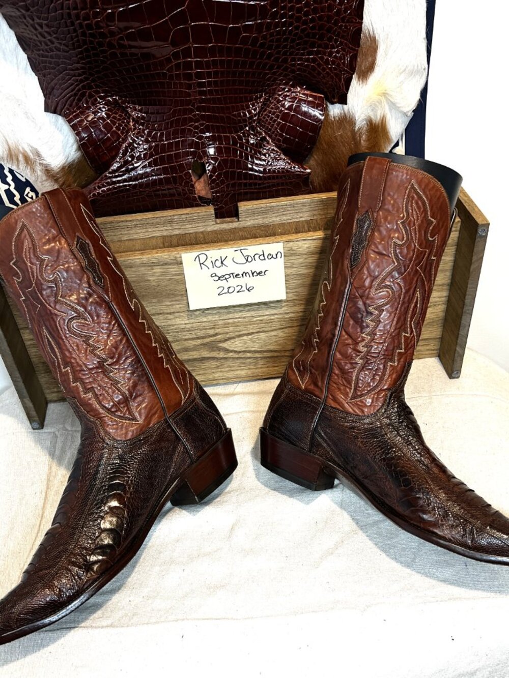 Lucchese 1883 Sienna Brown Ostrich Leg Cowboy Boots in men's size 13D - Picture 7 of 10